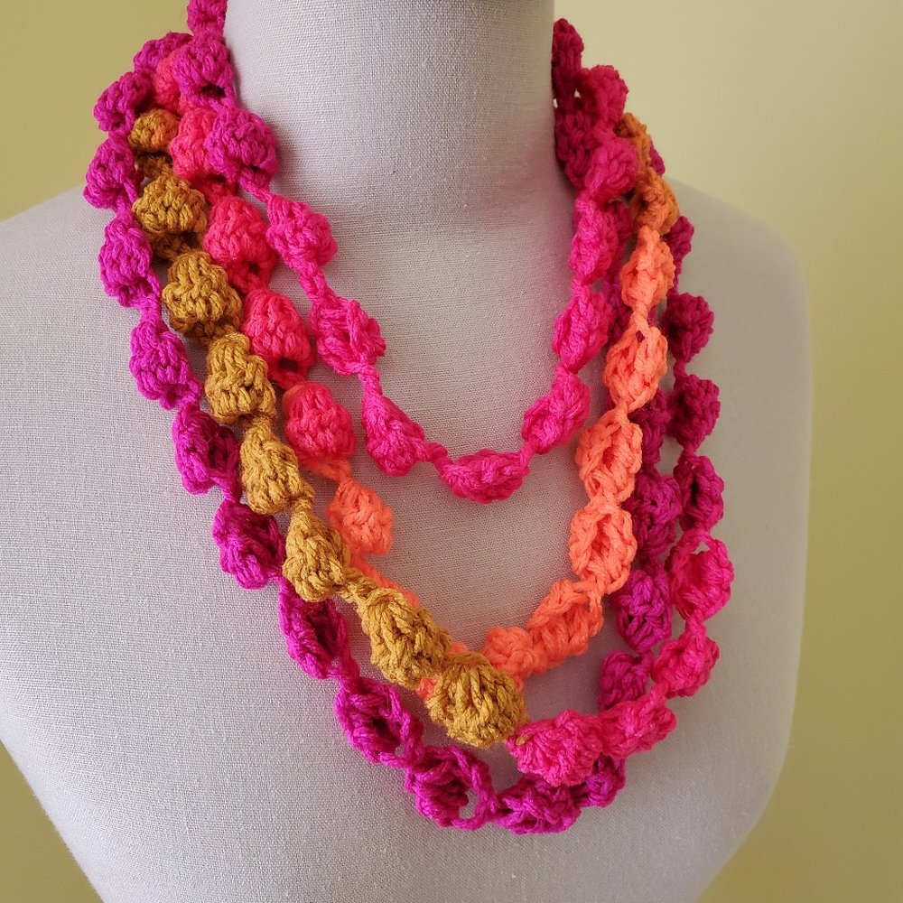Crochet Preppy Stripe Bobble Necklace/New